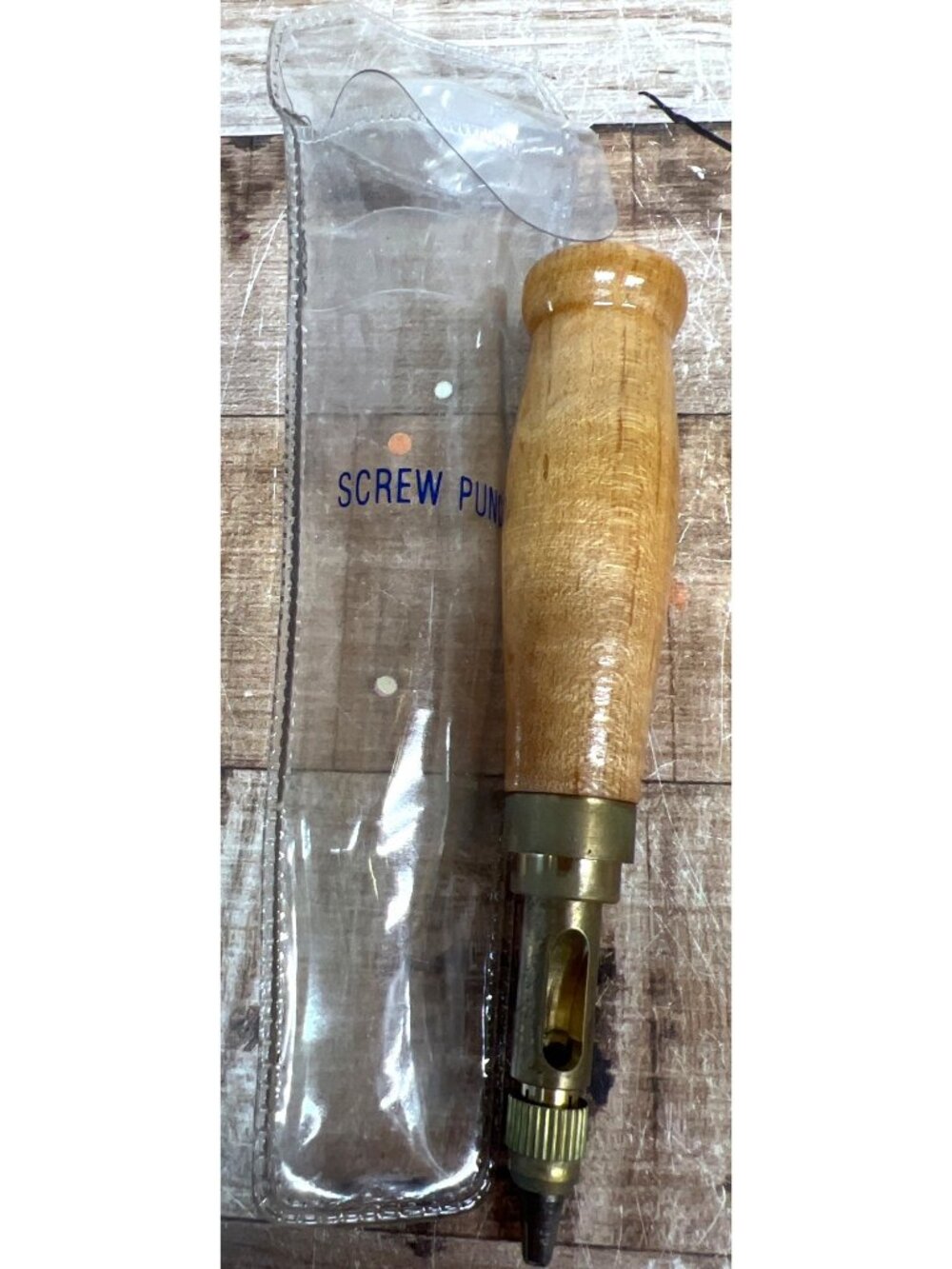 Wood Handle Screw Punch With Brass Tip & Plastic Protective Sleeve
